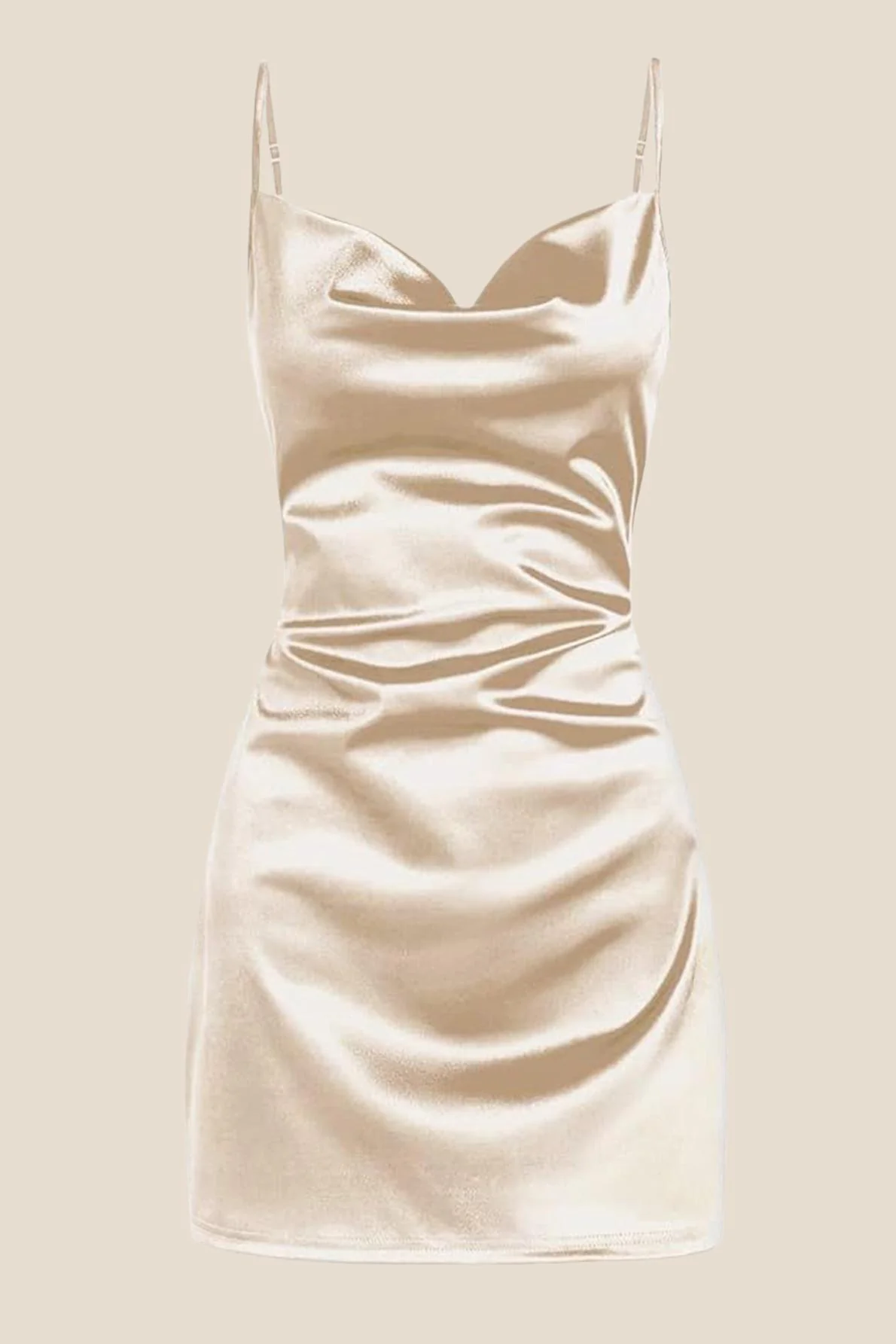 Cowl Neck White Back Tie A-line Short Dress - Image 8