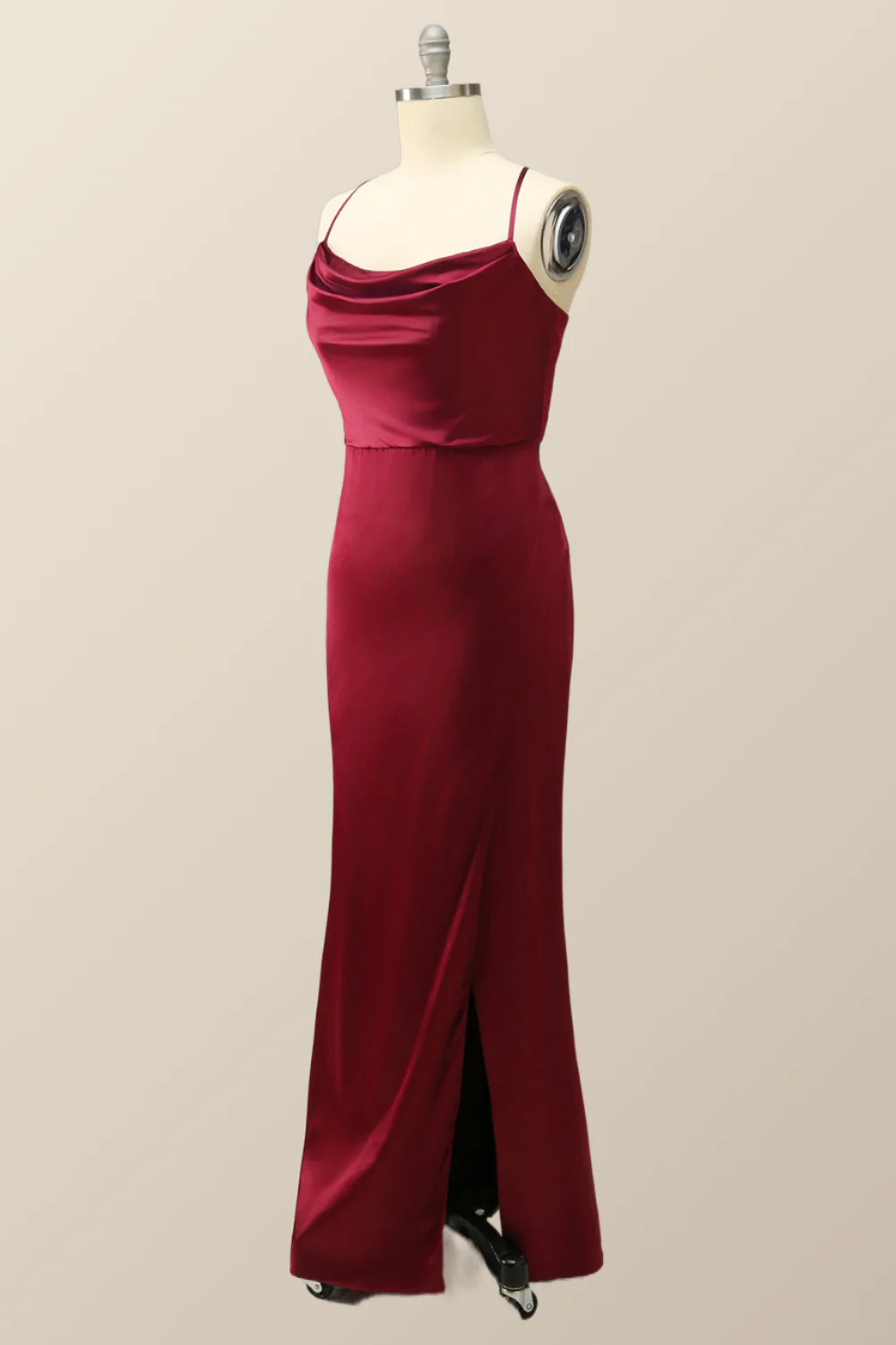Cowl Neck Wine Red Straps Long Evening Dress - Image 2