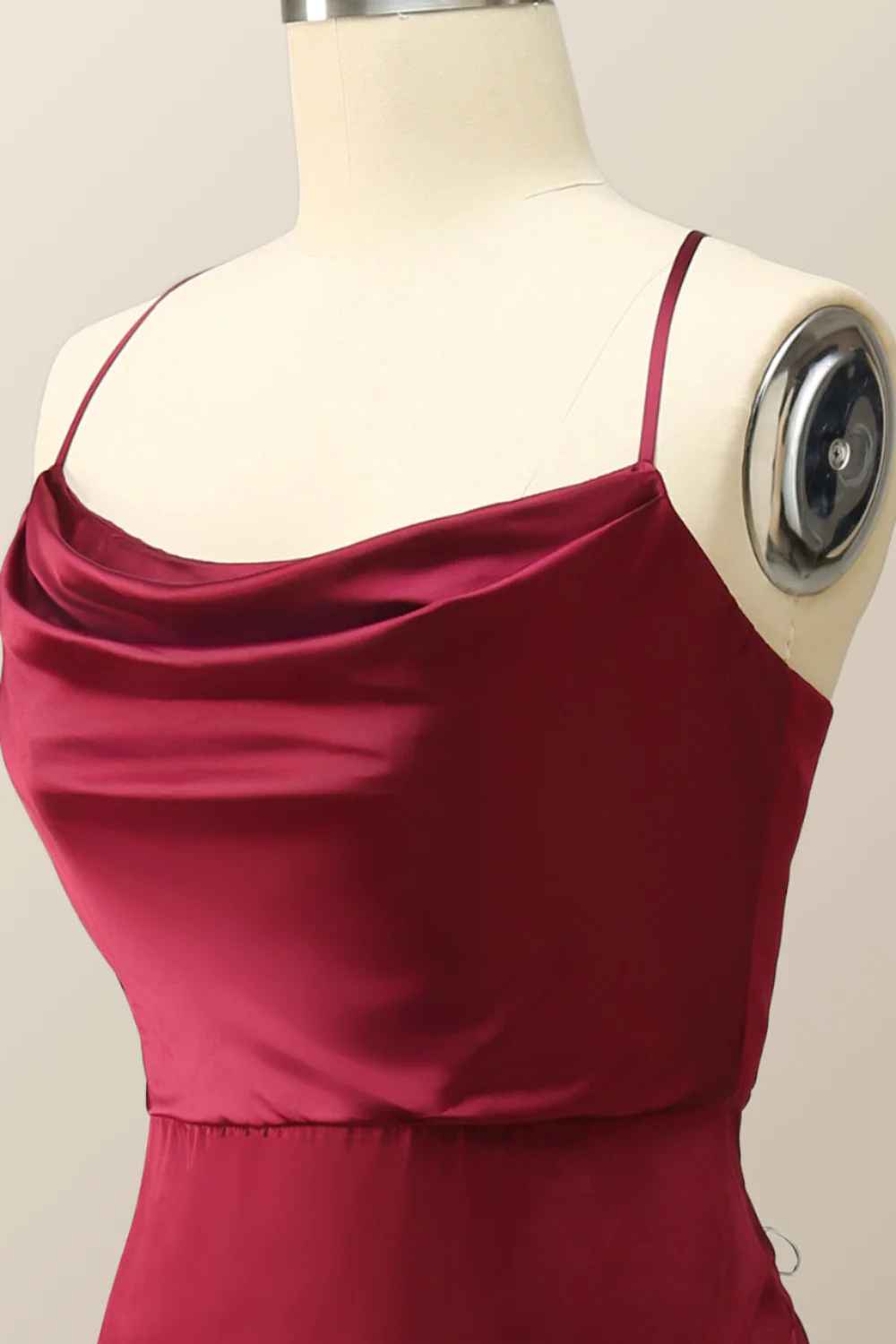 Cowl Neck Wine Red Straps Long Evening Dress - Image 4