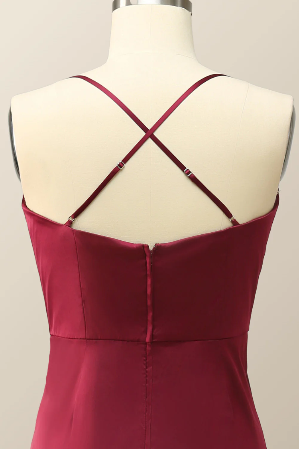 Cowl Neck Wine Red Straps Long Evening Dress - Image 5