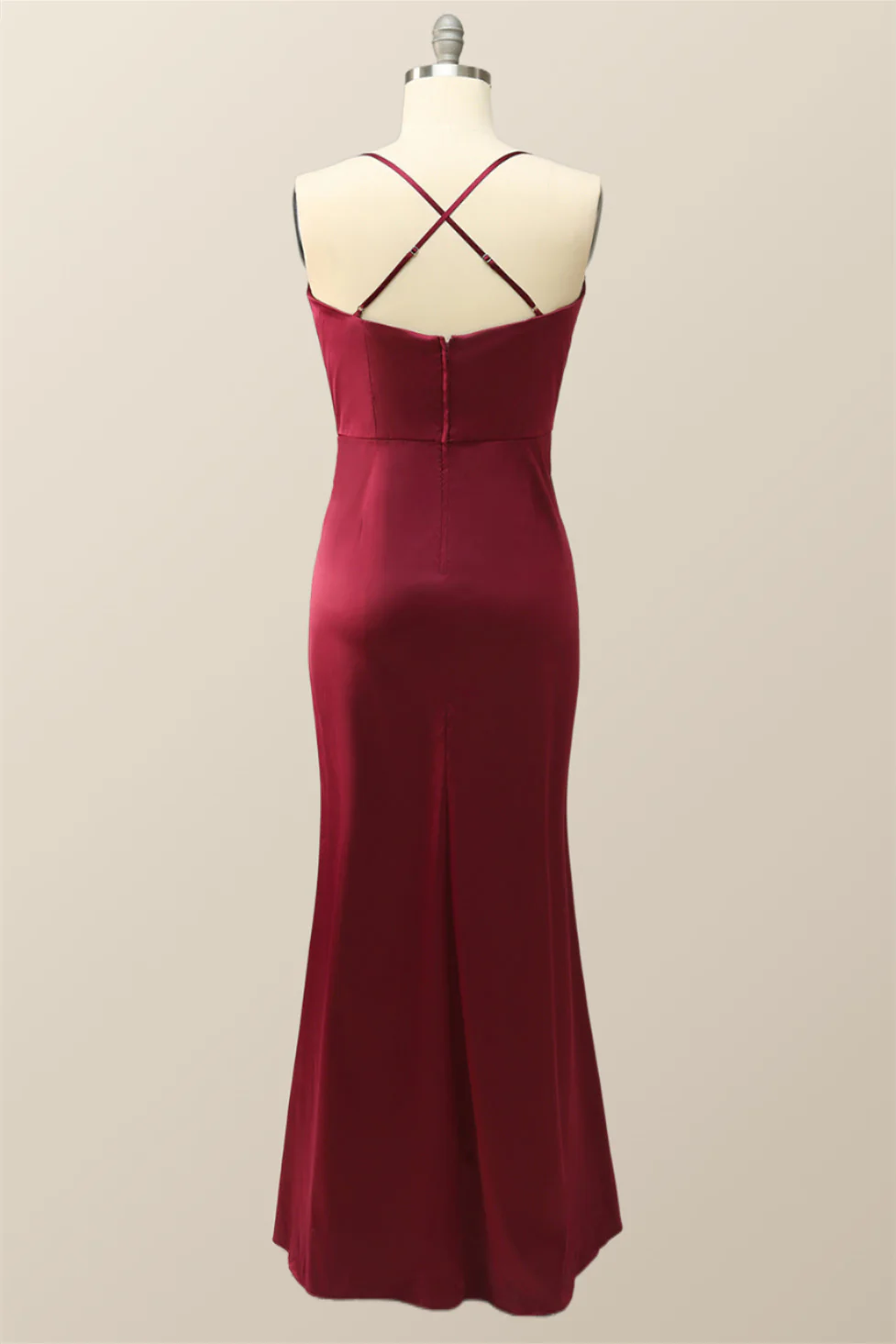 Cowl Neck Wine Red Straps Long Evening Dress - Image 6