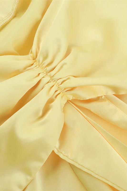 Cowl Neck Yellow Back Bow Short Dress - Image 5