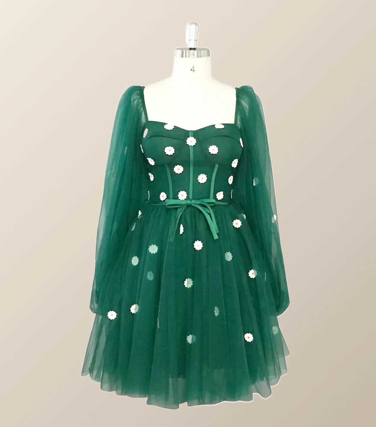 Daisy Embroiderd Blue Puffy Sleeves Mini Dress - Image 5