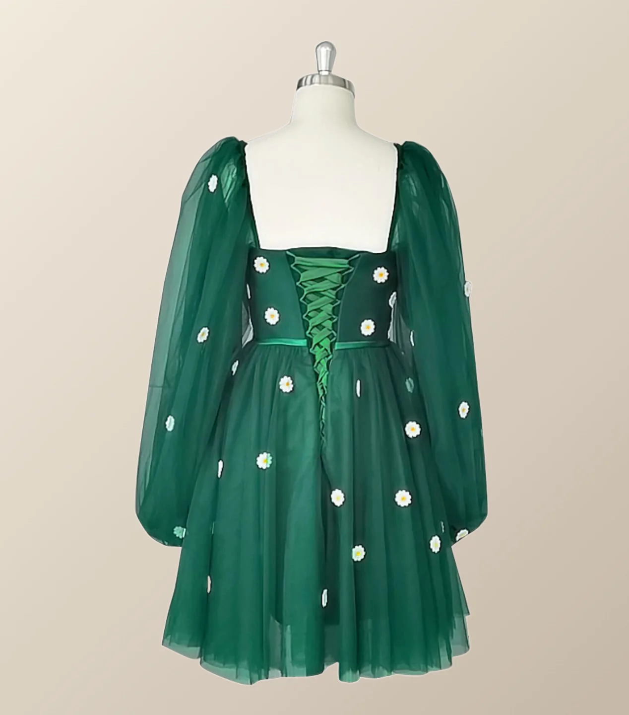 Daisy Embroiderd Blue Puffy Sleeves Mini Dress - Image 6