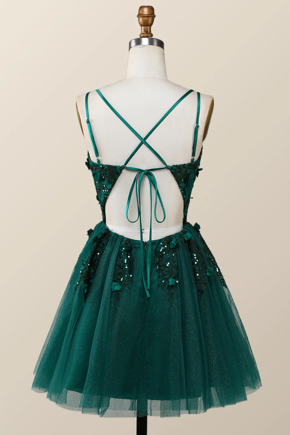 Dark Green Embroidered A-line Short Homecoming Dress - Image 2