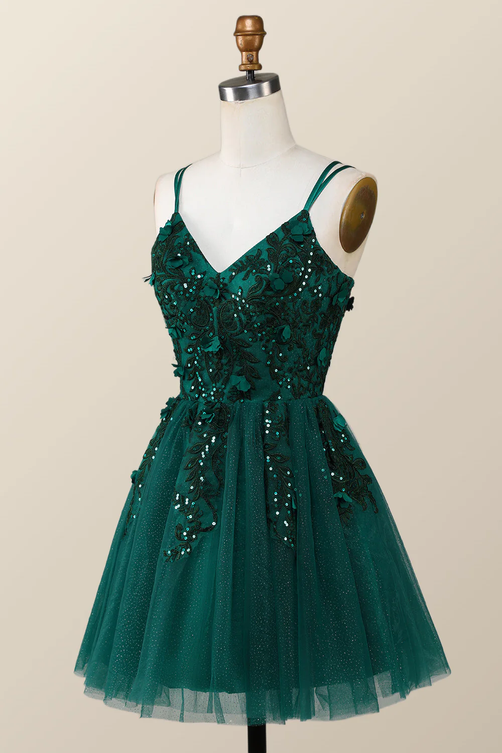 Dark Green Embroidered A-line Short Homecoming Dress - Image 3