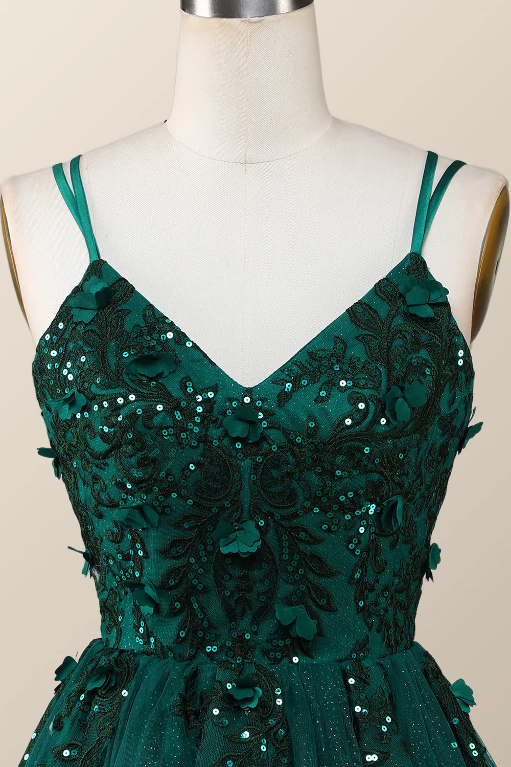 Dark Green Embroidered A-line Short Homecoming Dress - Image 4
