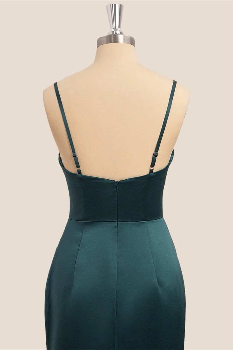Dark Green Ruched Mermaid Long Formal Dress - Image 4