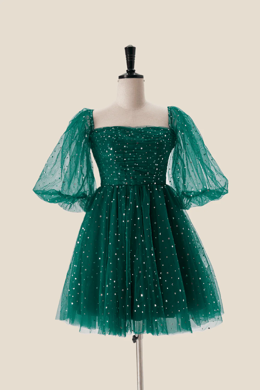 Starry Dark Green Convertible Short Party Dress - Image 6