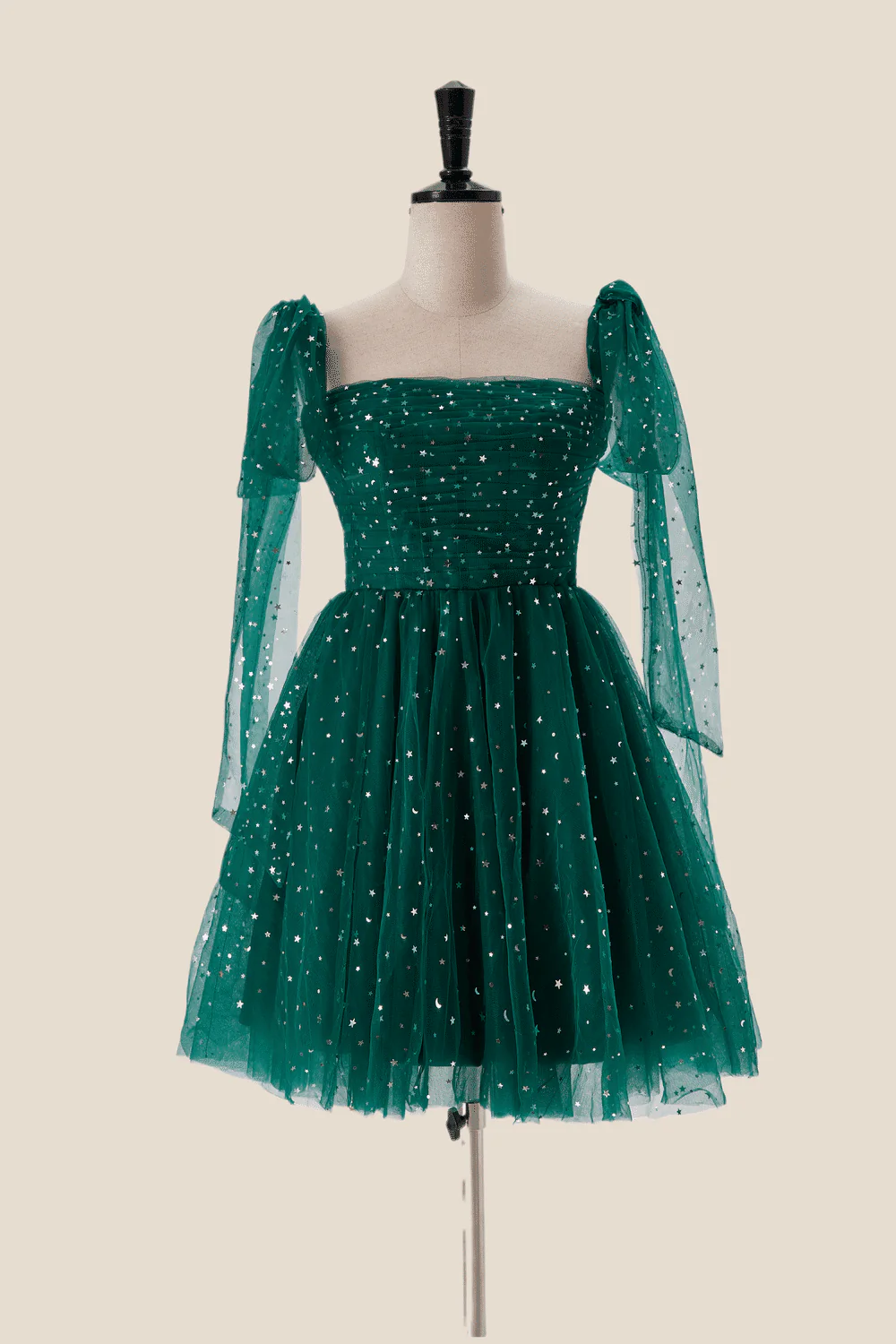 Starry Dark Green Convertible Short Party Dress - Image 7