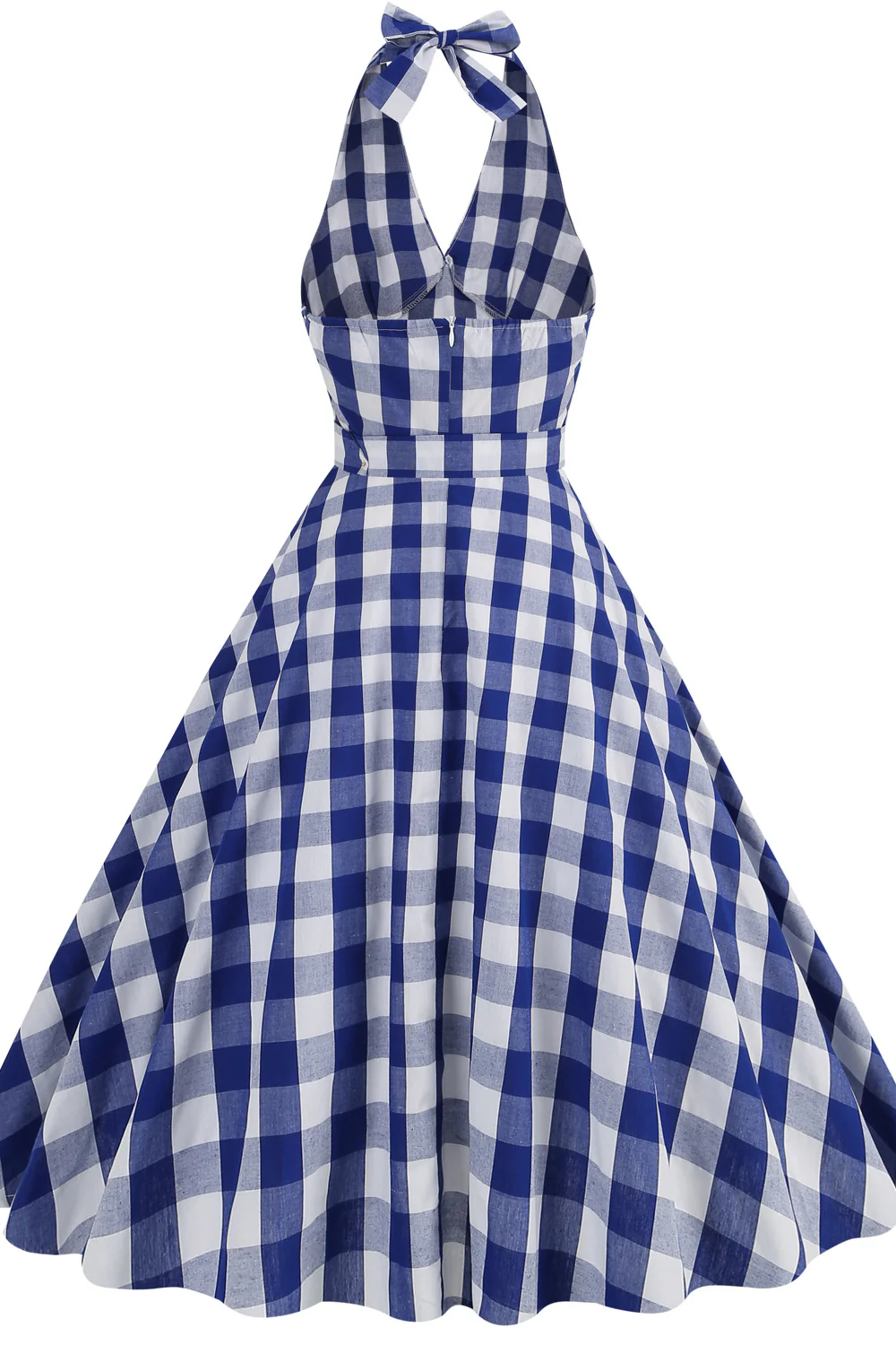 Deep V Neck Pink Plaid Gingham Swing Dress with Belt - Image 13