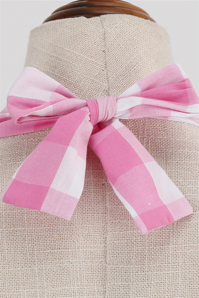 Deep V Neck Pink Plaid Gingham Swing Dress with Belt - Image 6