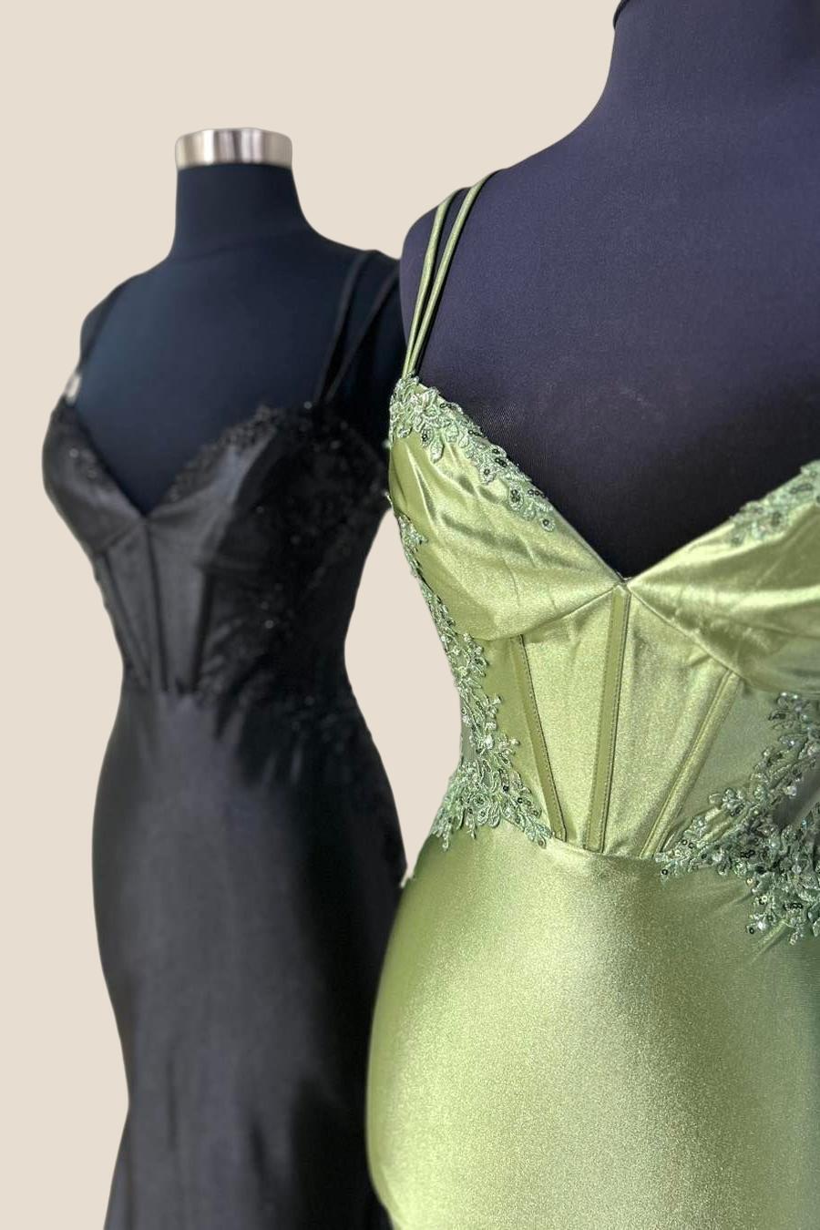 Double Straps Dusty Blue Appliques Long Dress - Image 10