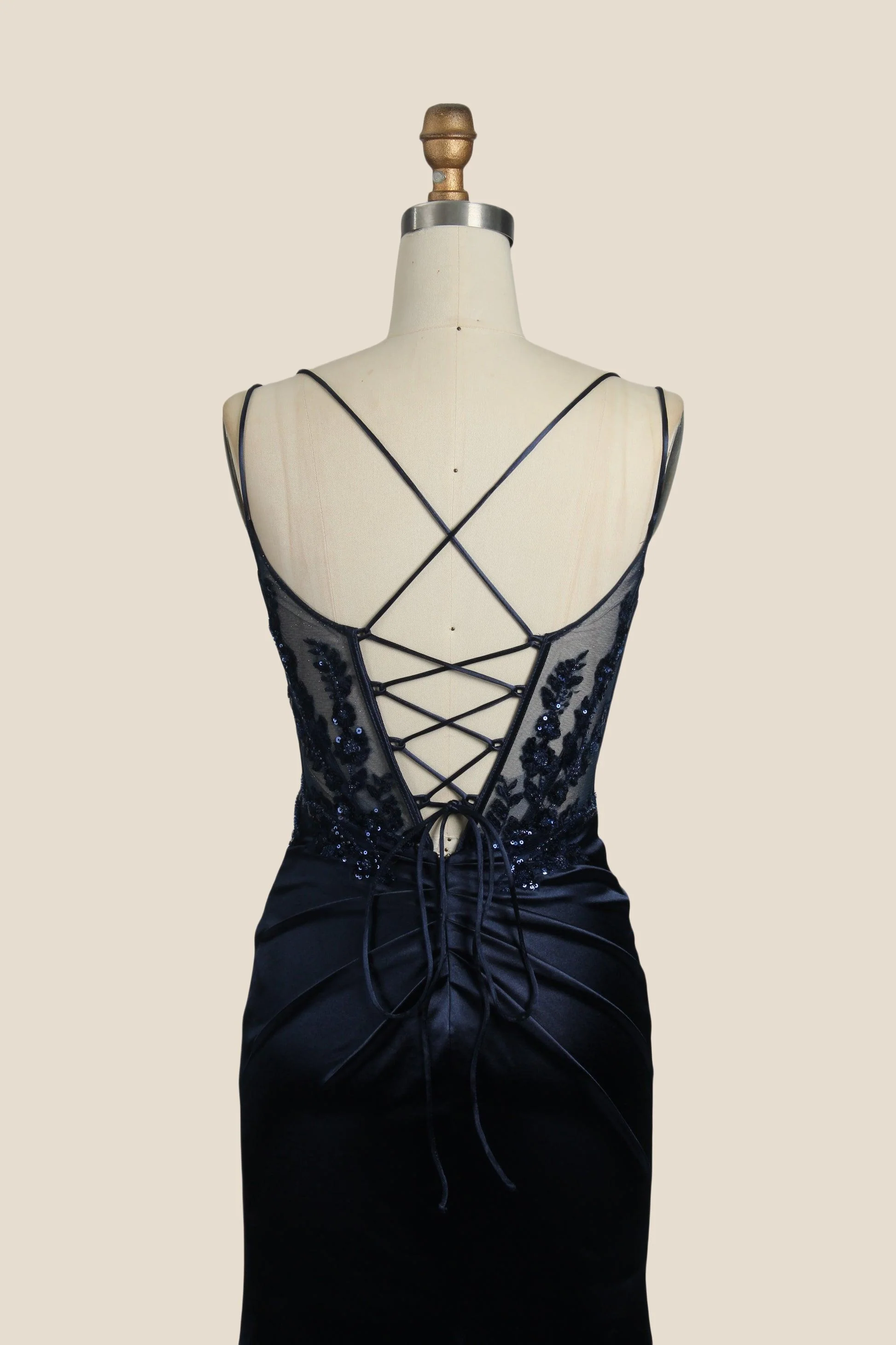 Double Straps Navy Blue Sequin Long Dress - Image 2