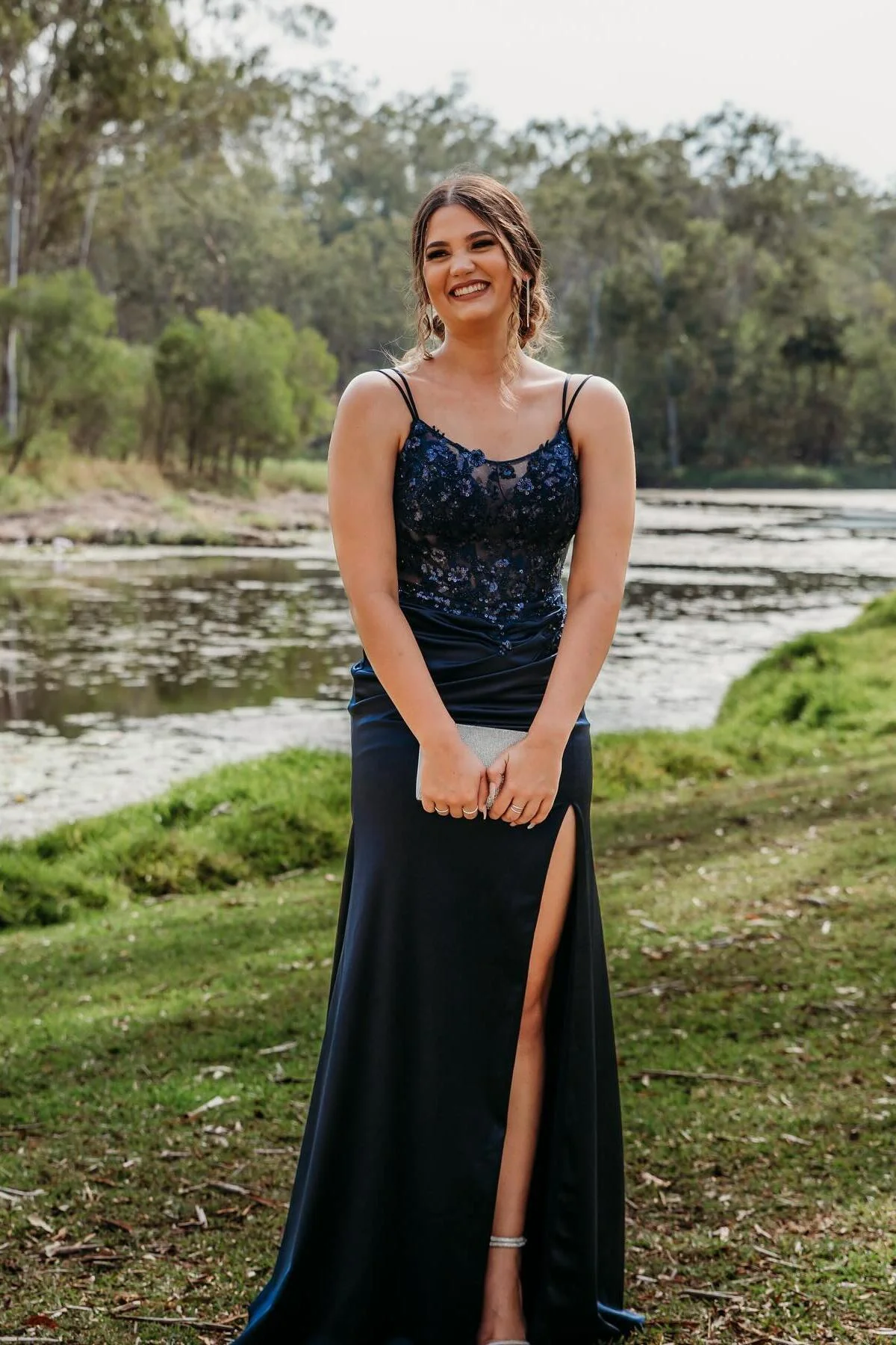 Double Straps Navy Blue Sequin Long Dress - Image 3