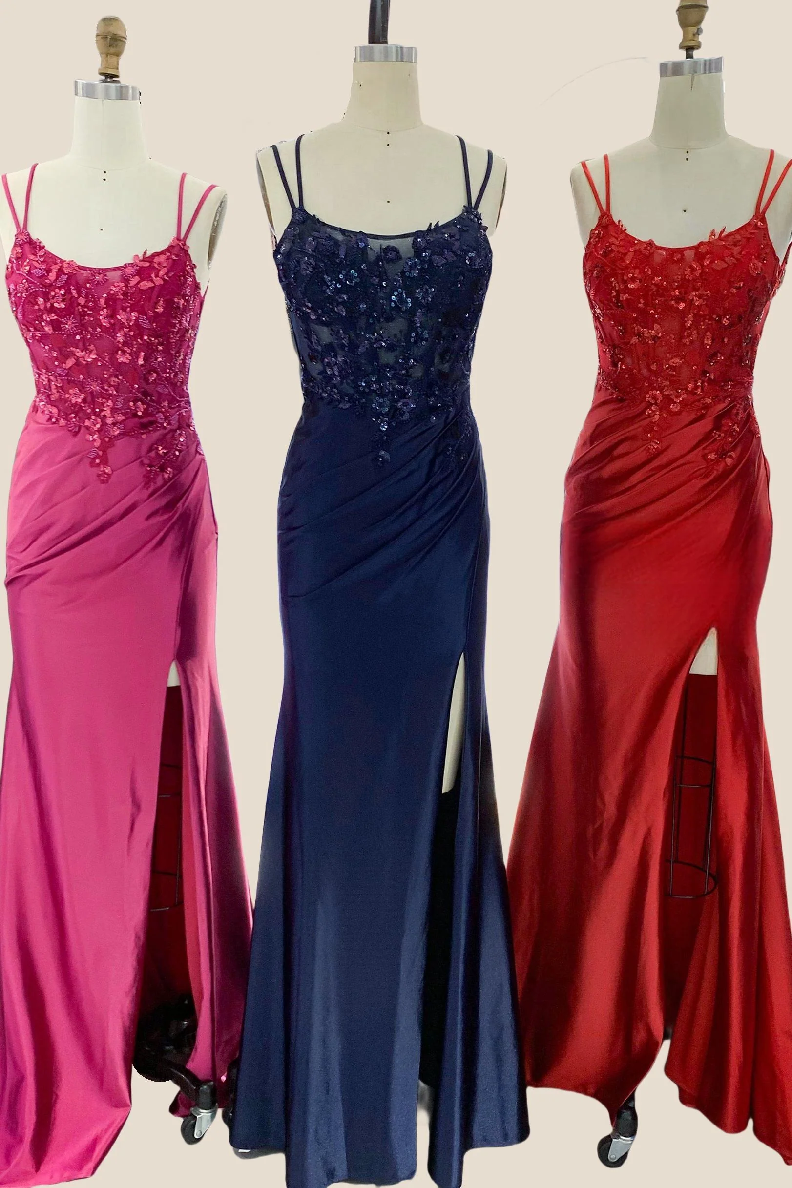 Double Straps Navy Blue Sequin Long Dress - Image 4