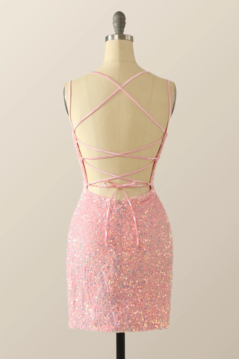 Double Straps Pink Sequin Bodycon Mini Dress - Image 2