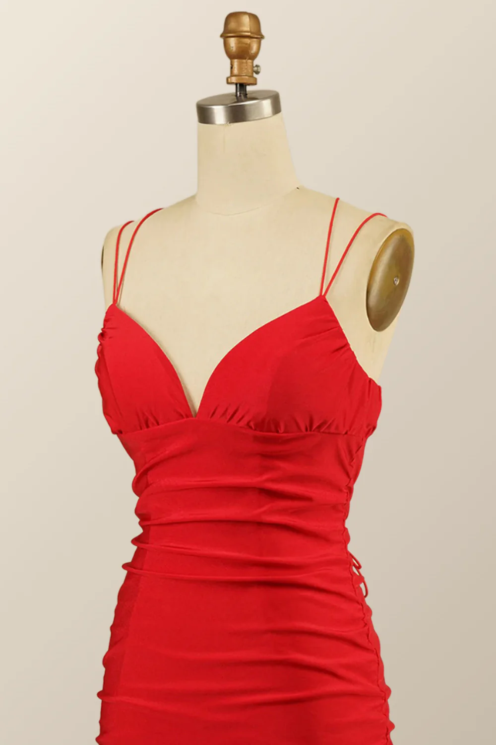 Double Straps Red Empire Red Tight Mini Dress - Image 2