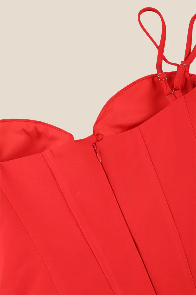Double Straps Red Ruffle Long Dress with Slit - Image 4