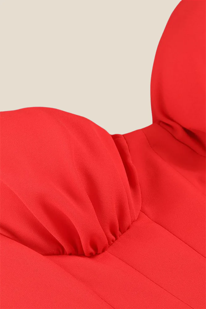 Double Straps Red Ruffle Long Dress with Slit - Image 5