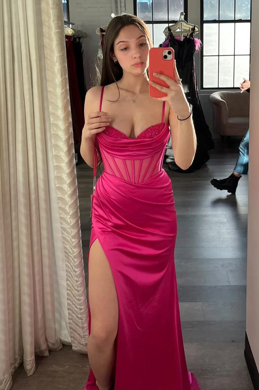 Black Mermaid Satin Long Formal Dress - Image 4
