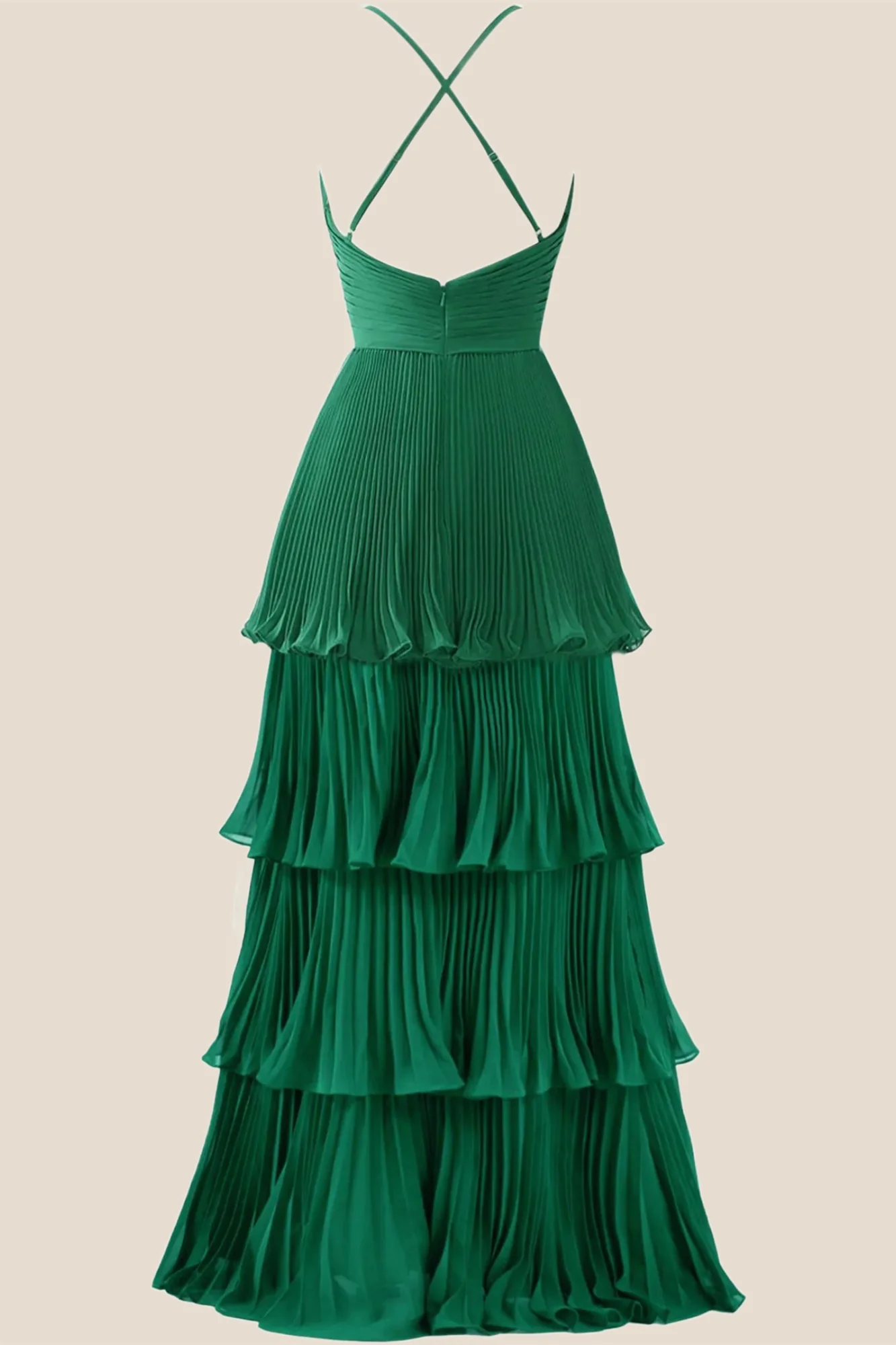 Emerald Green Pleated Empire Tiered A-line Party Dress - Image 2