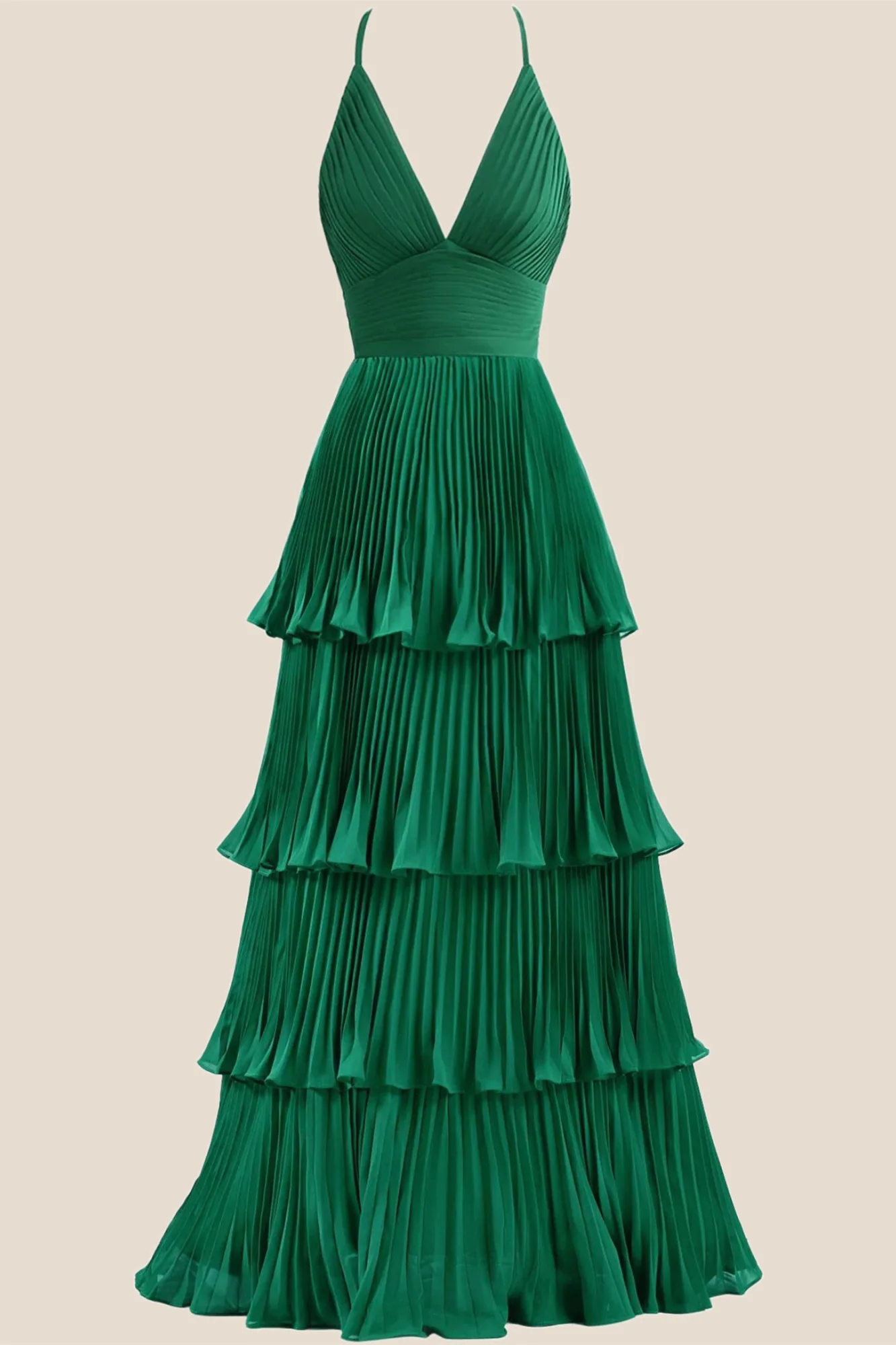 Emerald Green Pleated Empire Tiered A-line Party Dress - Image 5