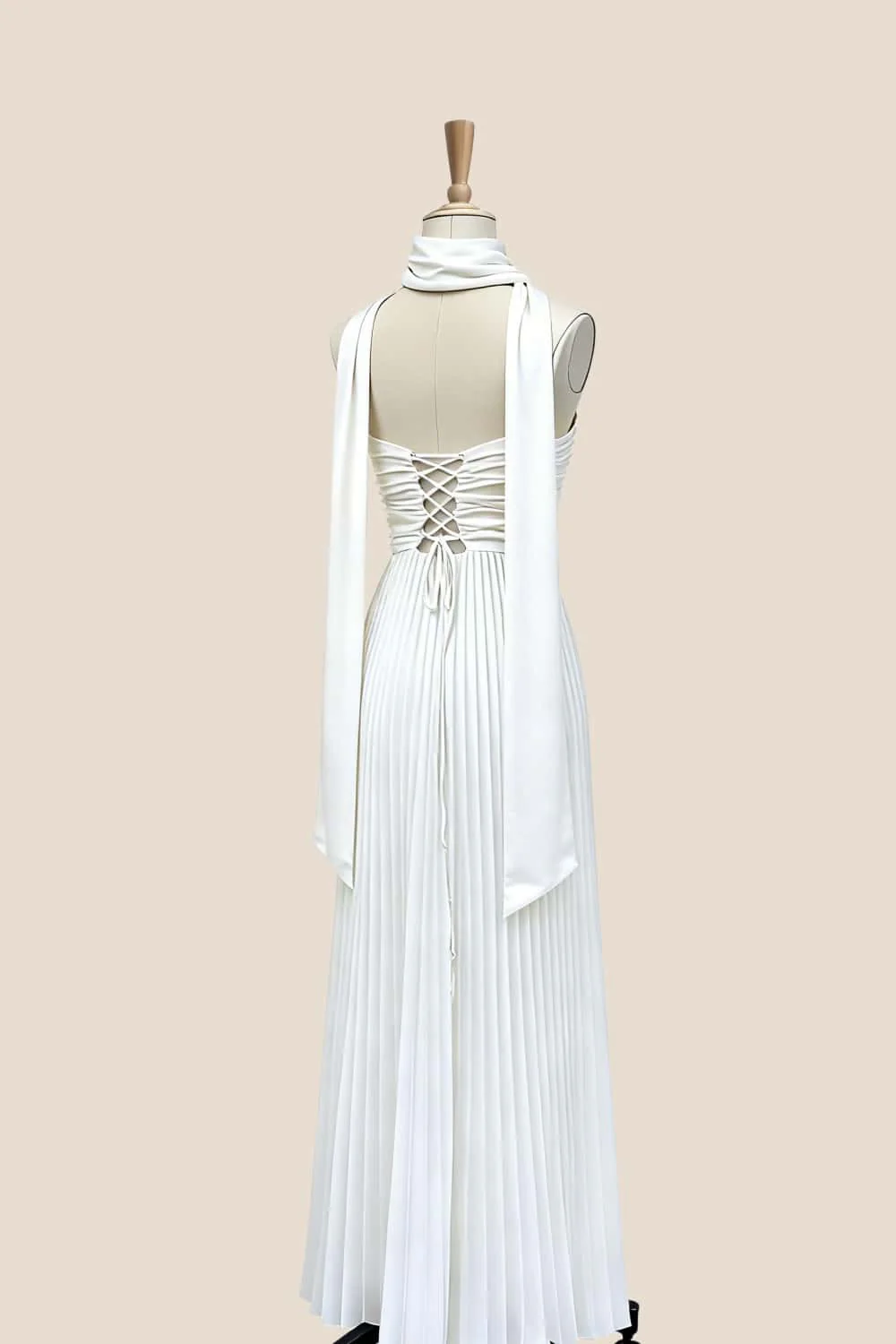 Empire White Pleated Maxi Scarf Dress - Image 2