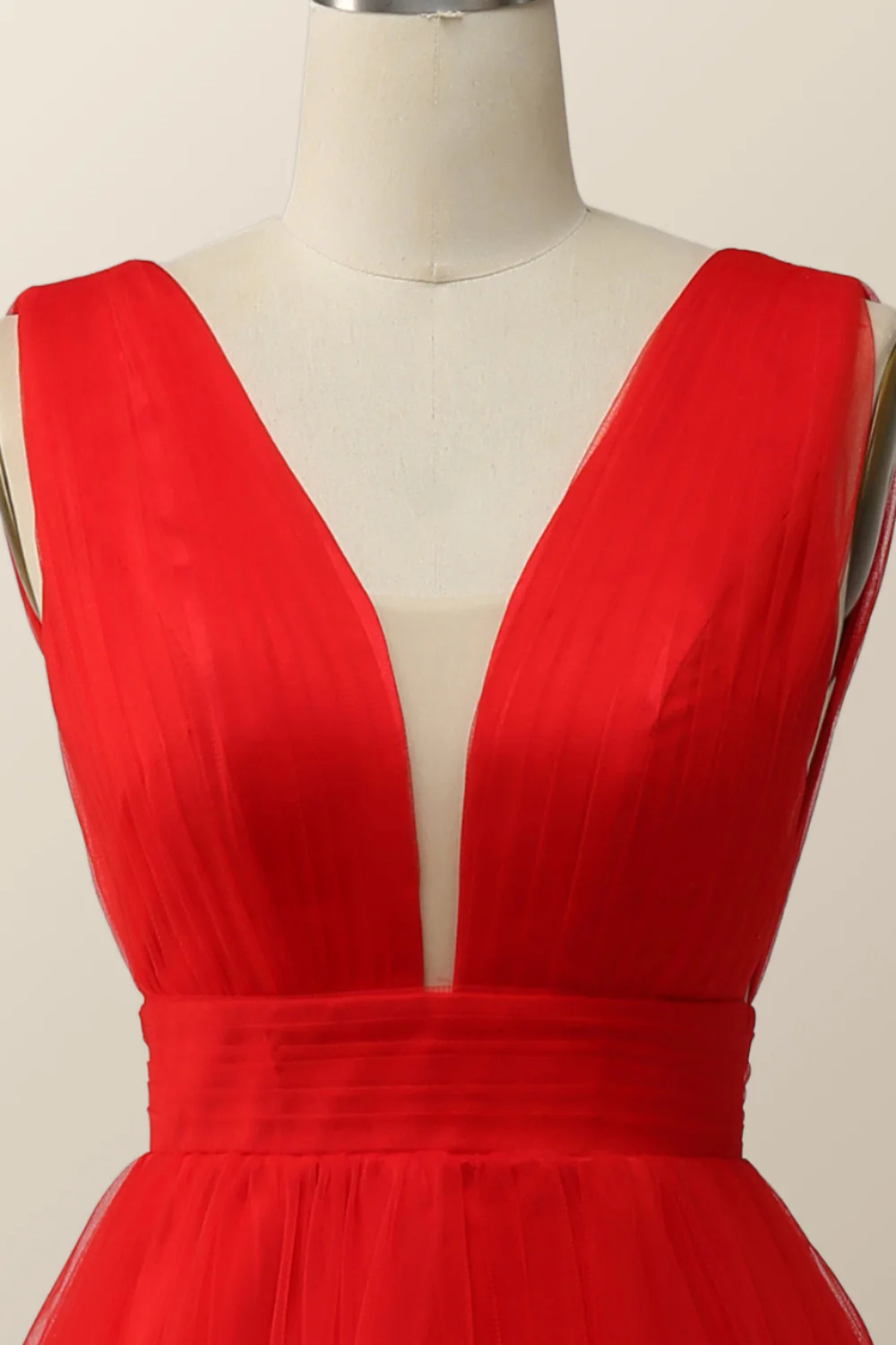 Empire Red Tulle A-line Midi Dress - Image 4