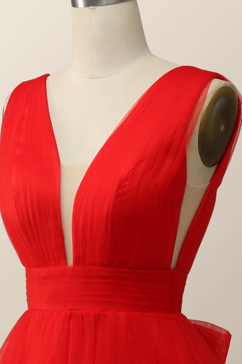 Empire Red Tulle A-line Midi Dress - Image 5