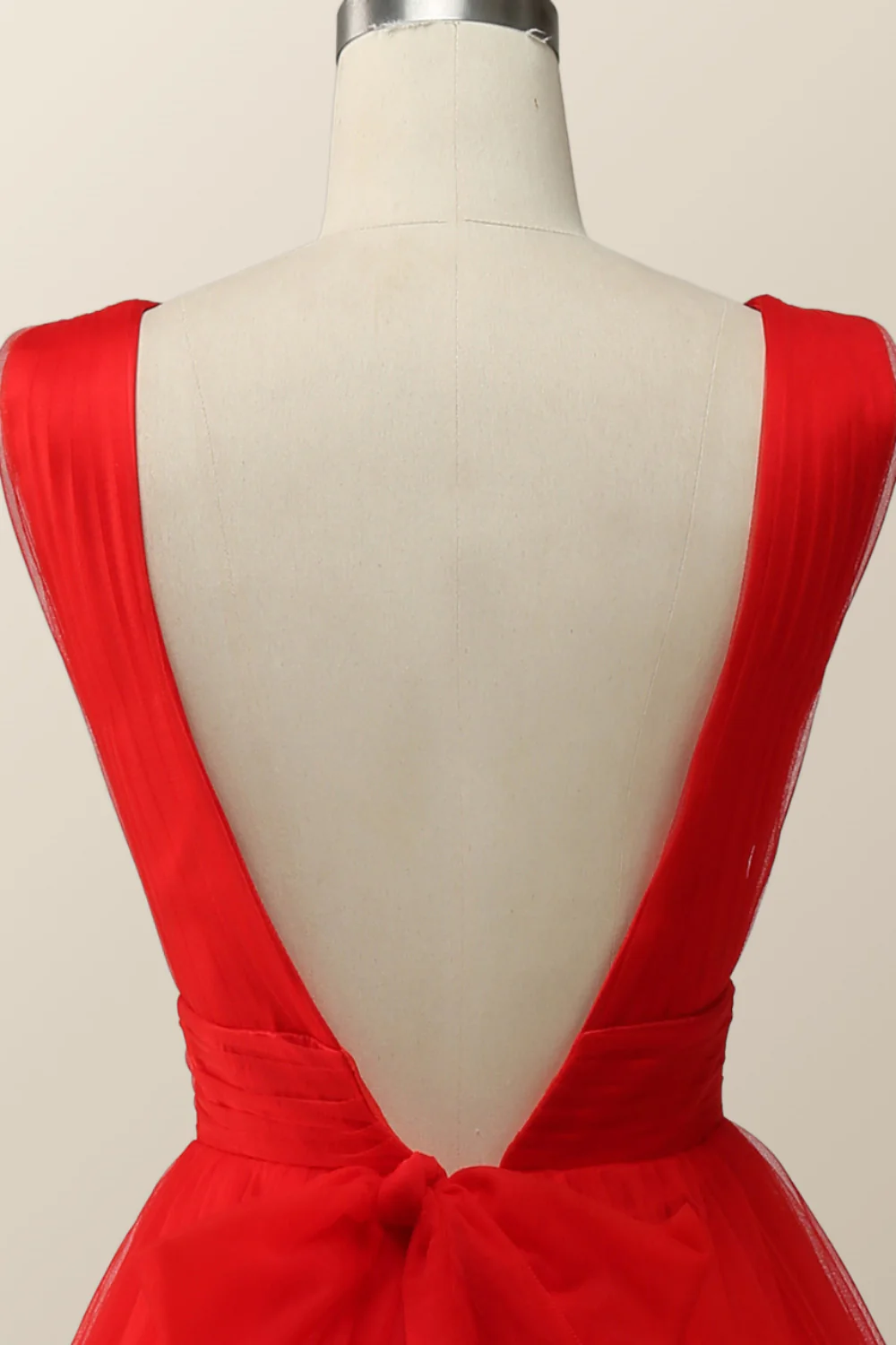 Empire Red Tulle A-line Midi Dress - Image 6