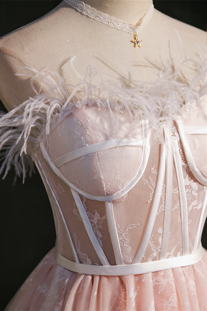 Feather Pink Lace Short A-line Homecoming Dress - Image 4