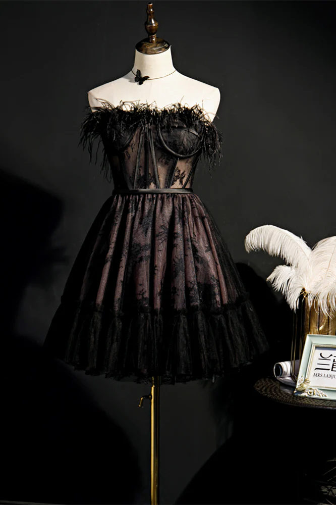 Feather Pink Lace Short A-line Homecoming Dress - Image 6