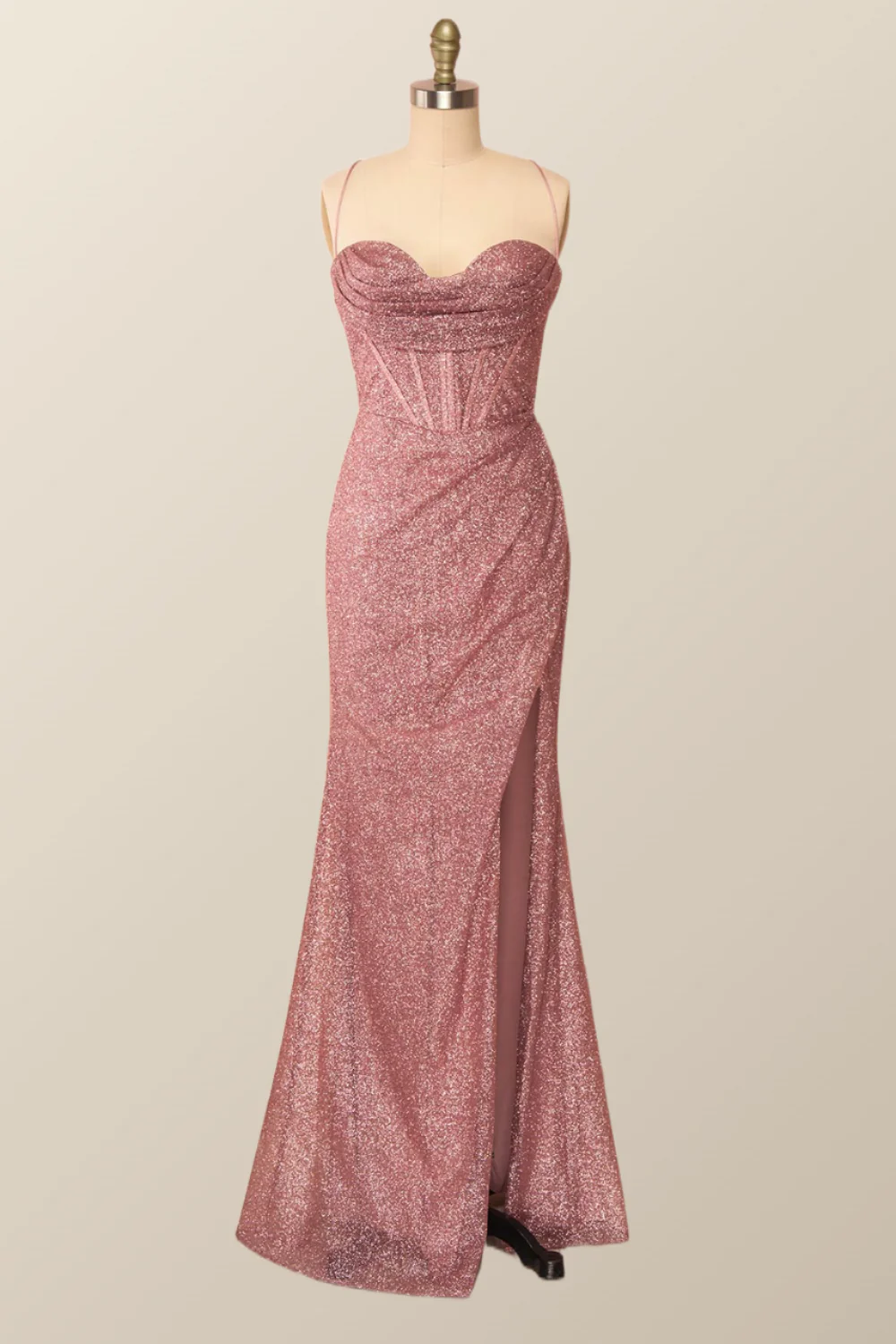 Fitted Red Cowl Neck Long Party Dress with Slit - Image 6