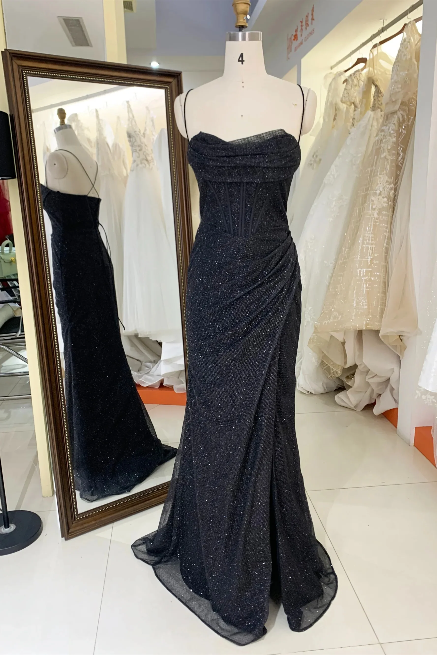 Fitted Red Cowl Neck Long Party Dress with Slit - Image 9