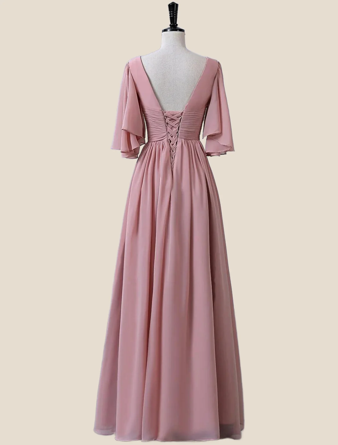 Flare Sleeves Blush Pink Pleated Long Dress - Image 2