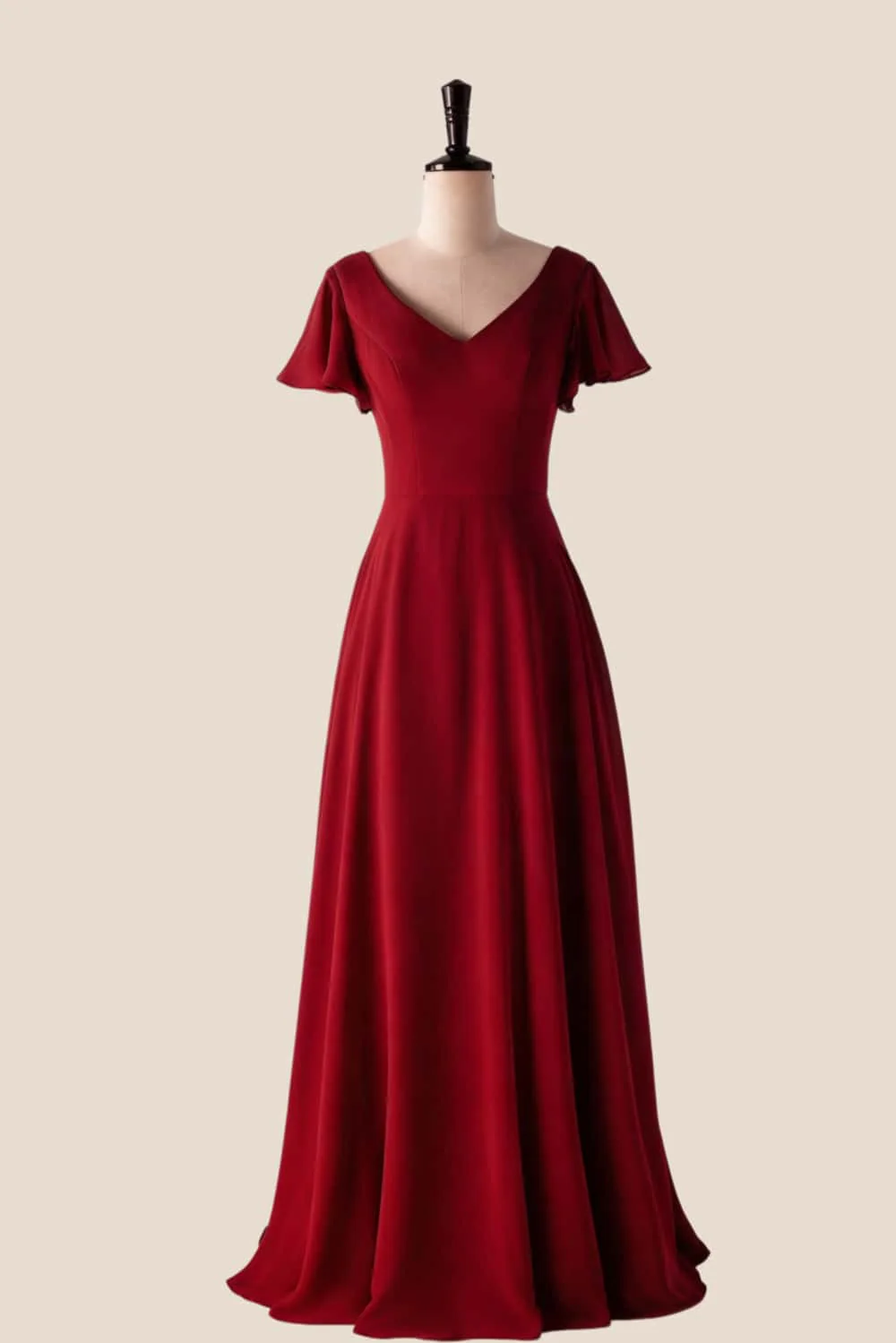 Flare Sleeves Misty Blue Chiffon Long Bridesmaid Dress - Image 4