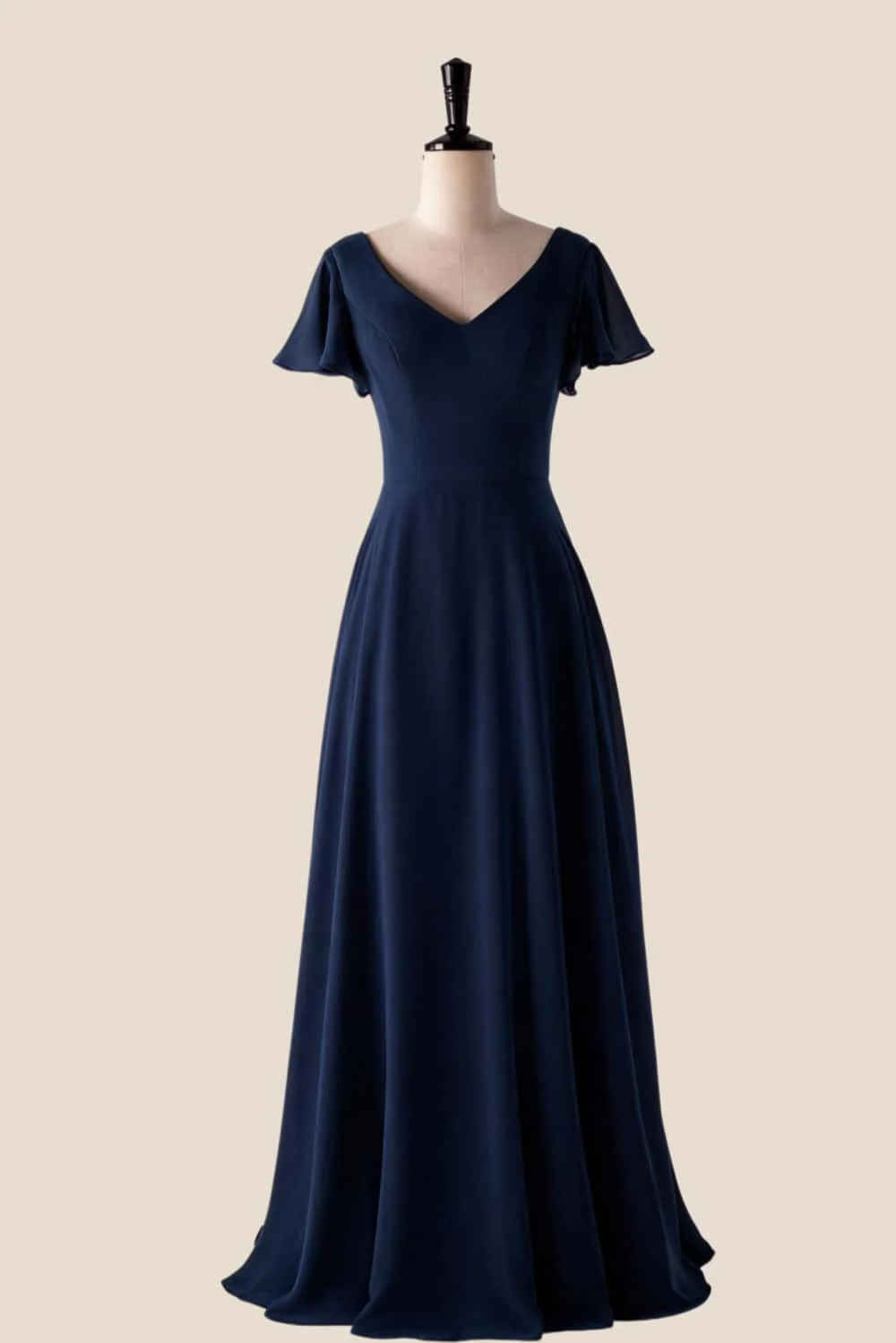 Flare Sleeves Misty Blue Chiffon Long Bridesmaid Dress - Image 5
