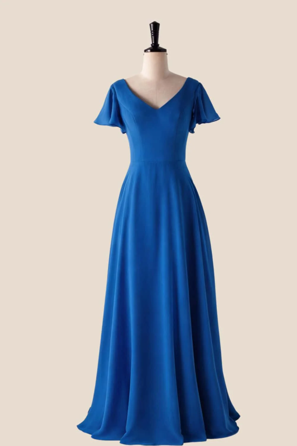 Flare Sleeves Misty Blue Chiffon Long Bridesmaid Dress - Image 6