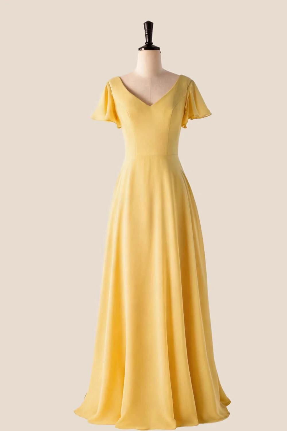 Flare Sleeves Misty Blue Chiffon Long Bridesmaid Dress - Image 7