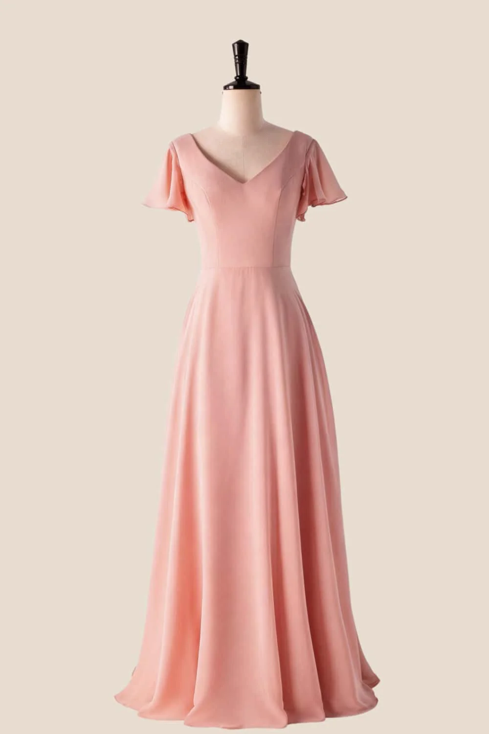 Flare Sleeves Misty Blue Chiffon Long Bridesmaid Dress - Image 8
