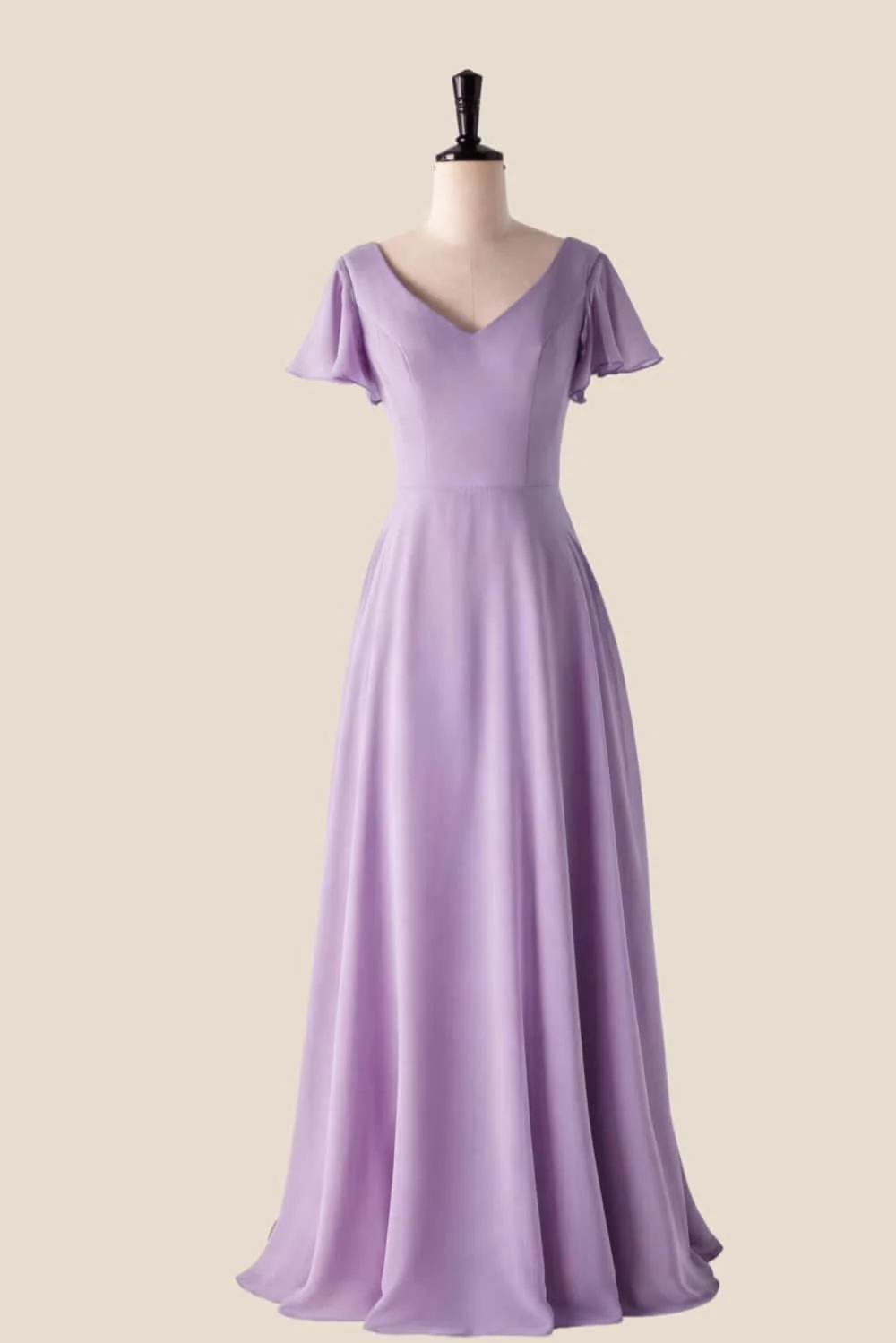 Flare Sleeves Misty Blue Chiffon Long Bridesmaid Dress - Image 9