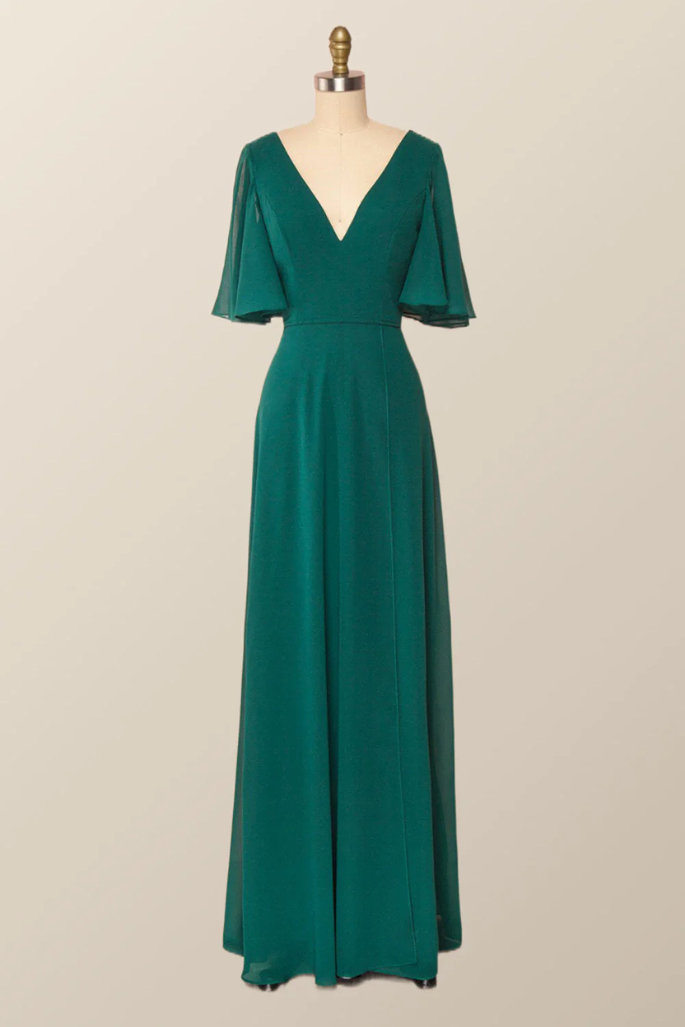 Flare Sleeves Navy Blue Chiffon Long Bridesmaid Dress - Image 6