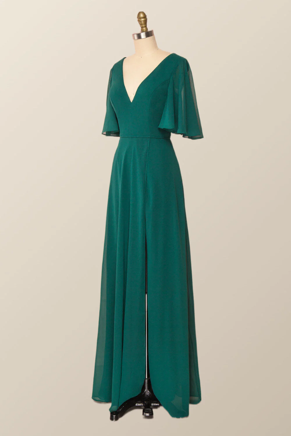 Flare Sleeves Navy Blue Chiffon Long Bridesmaid Dress - Image 7