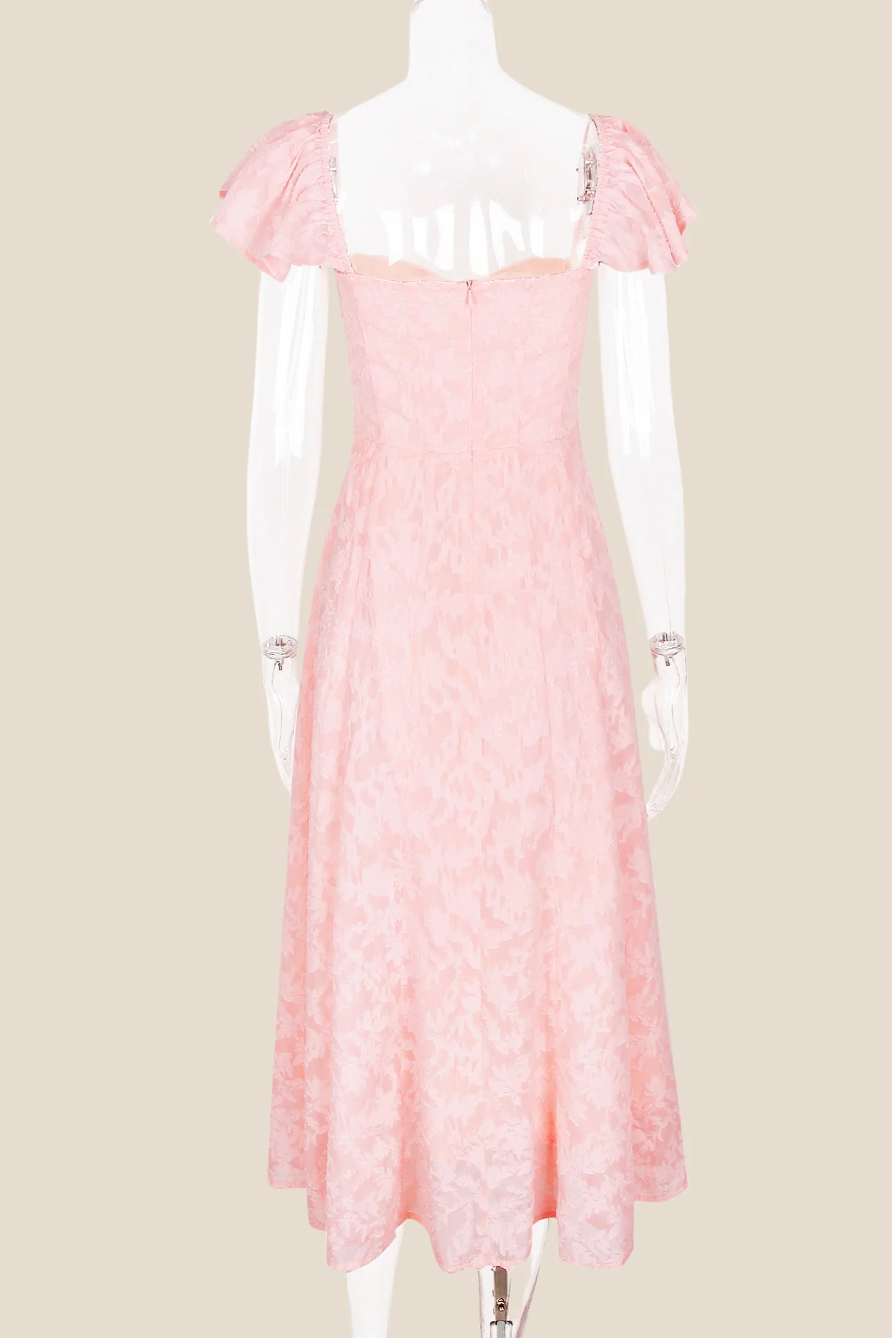 Flare Sleeves Pink Ruched A-line Long Dress - Image 2