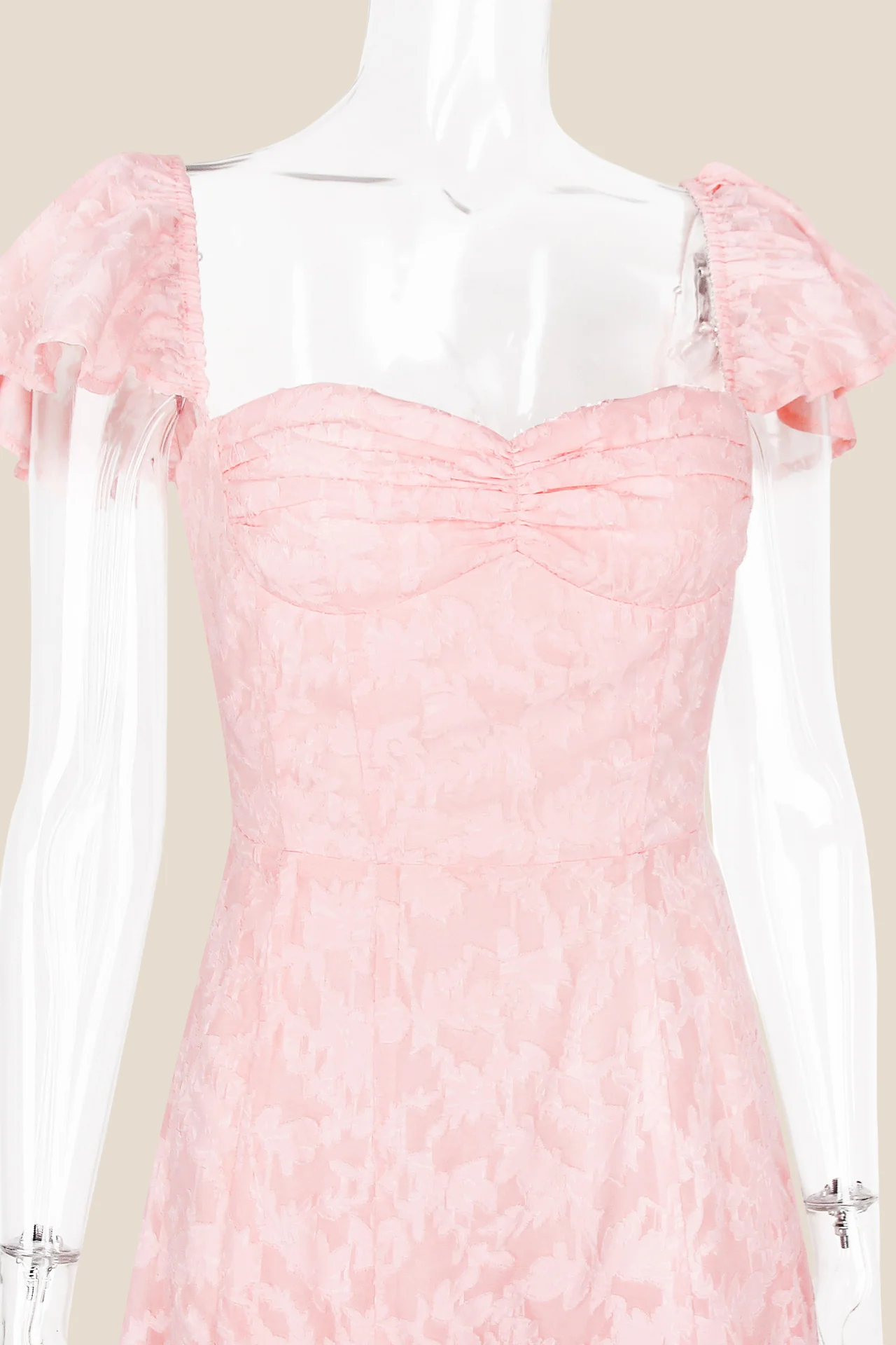 Flare Sleeves Pink Ruched A-line Long Dress - Image 3