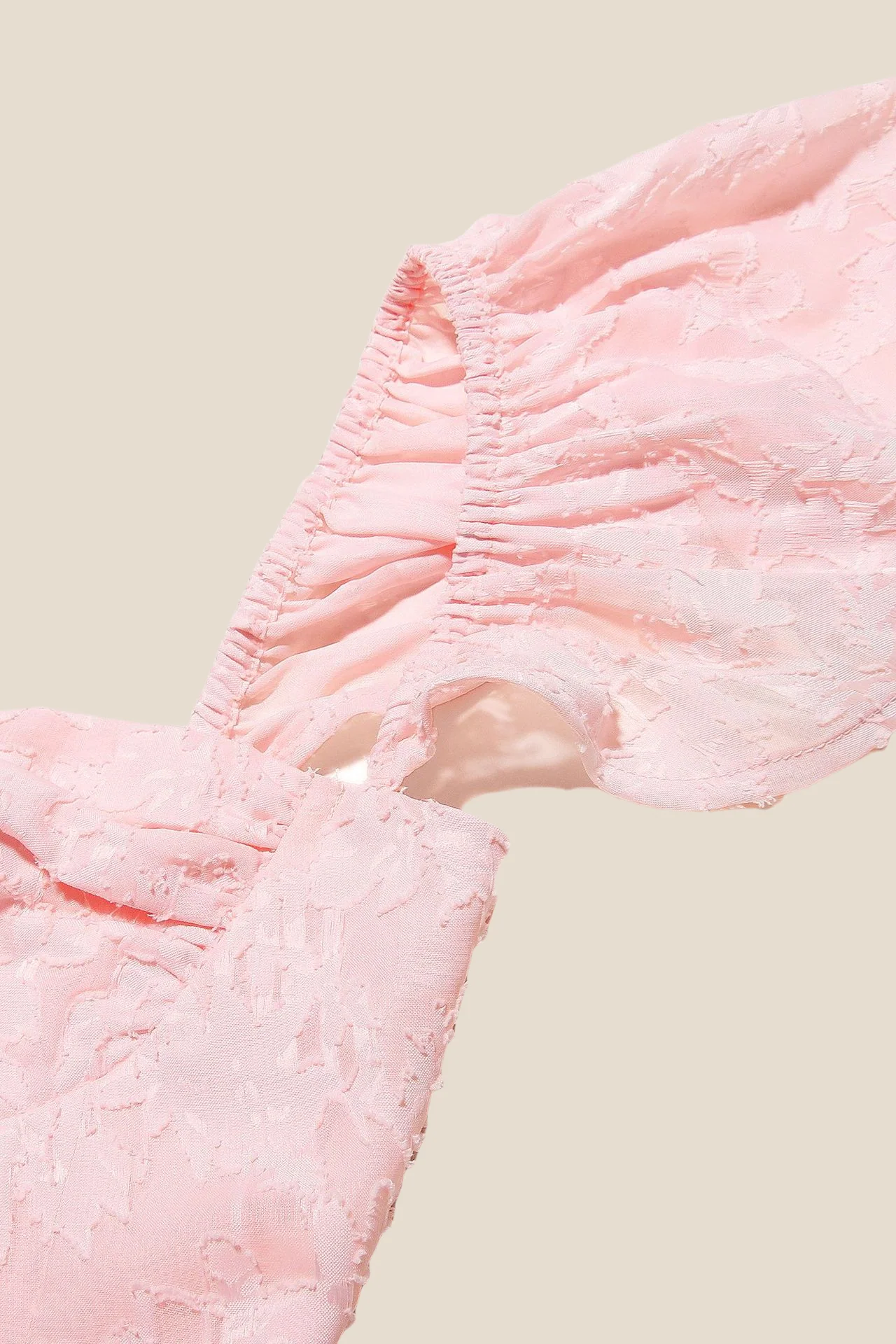 Flare Sleeves Pink Ruched A-line Long Dress - Image 5