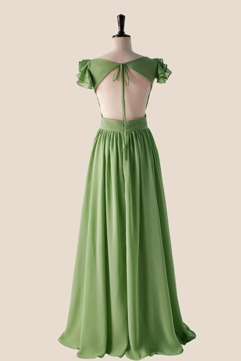 Flare Straps Matcha Green Long Bridesmaid Dress - Image 2