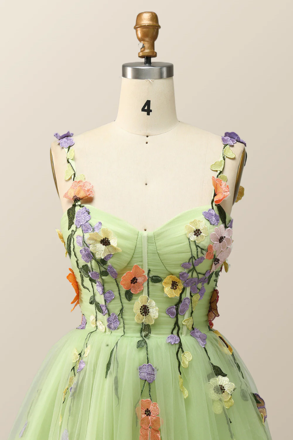 Floral Embroidered Champagne Tulle Short Homecoming Dress - Image 11