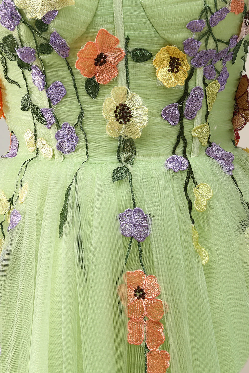 Floral Embroidered Champagne Tulle Short Homecoming Dress - Image 14